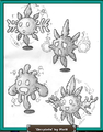 Concept art of the Faces (called Droplets in the art). Note the unused "Leaf Face" design at the bottom.