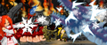 The third scene of the party's battle with the Pyrohydra; Czars has disappeared while Abyss and Blaze have switched positions..